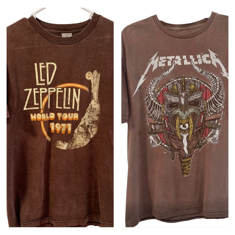 Lot of 2 Rock Band T Shirts LED Zeppelin 1971 & Metallica Size Lg *NOT VTG*